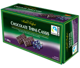 Produktabbildung 1 - Chocolate Thins Cassis - Zartbitter Täfelchen schwarze Johannisbeere 200g