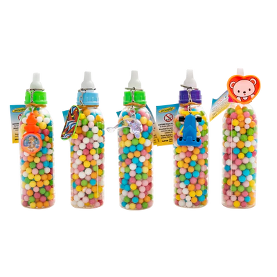 Afbeelding product 1 - Babyflesjes met suikerparels en speeltje 100g
