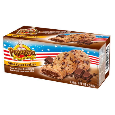 Afbeelding product 1 - Choco chip cookies gevuld met chocolade-creme vulling 130g
