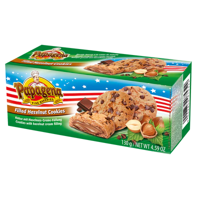 Afbeelding product 1 - Choco chip cookies gevuld mit hazelnootcreme 130g