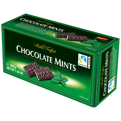 Afbeelding product 1 - Chocolate Mints - pure chocolade gevullt met mint creme 200g