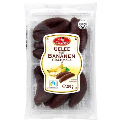 Afbeelding product 1 - Gelei met chocoladeomhulsel met bananensmaak 200g