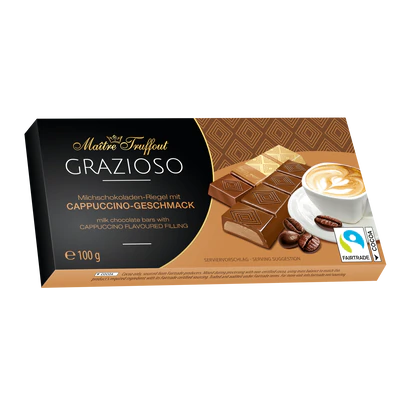 Afbeelding product 1 - Grazioso melkchocolade gevullt met creme cappuccino smaak 100g (8x12,5g)