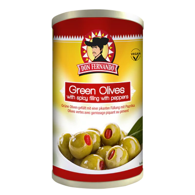 Afbeelding product 1 - Groene olijven gevuld met pikante paprikapasta 350g