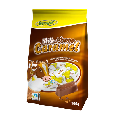 Afbeelding product 1 - Karamelpralines van melk- en witte chocolade 100g