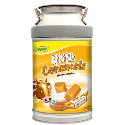 Afbeelding product 1 - Melkcaramellen kan spaarpot 250g