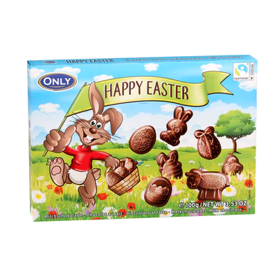 Afbeelding product 1 - Melkchocolade Happy Easter-figuurtjes 100g