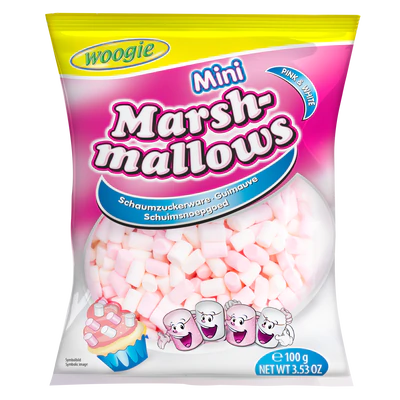 Afbeelding product 1 - Mini Marshmallows roze & wit 100g