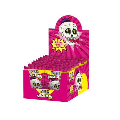 Afbeelding product 1 - PEZ Shock Headz aardbei 24x25g toonbank display
