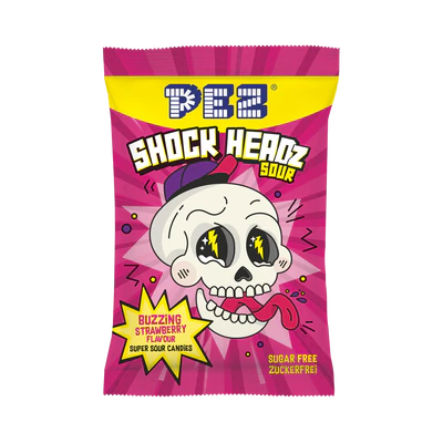 Afbeelding product 2 - PEZ Shock Headz aardbei 24x25g toonbank display