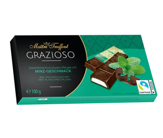 Image du produit 1 - Grazioso chocolat extra noir fourré d'un mélange crémeux à la menthe 100g (8x12,5g)