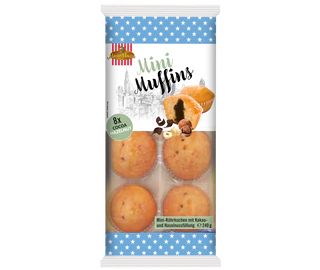 Image du produit - Mini muffins cacao et aux noisettes 8 pièces 240g