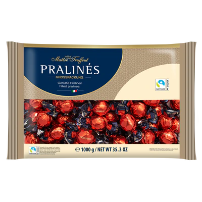 Image du produit 1 - Pralines rouge/or en chocolat au lait avec crème à la noisette 1kg