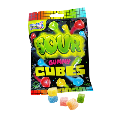 Image du produit 1 - Sour Gummy Cubes gomme de fruits 15x100g pr&eacute;sentoir de comptoir