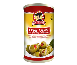 Imagen del producto - Aceitunas verdes rellenas con crema de pimientos especiados 350g