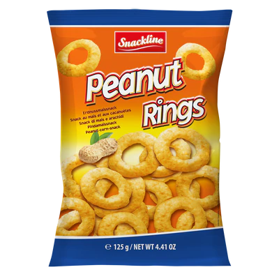 Imagen del producto 1 - Aros de ma&iacute;z con cacahuete &ndash; snack de ma&iacute;z con cacahuete 125g