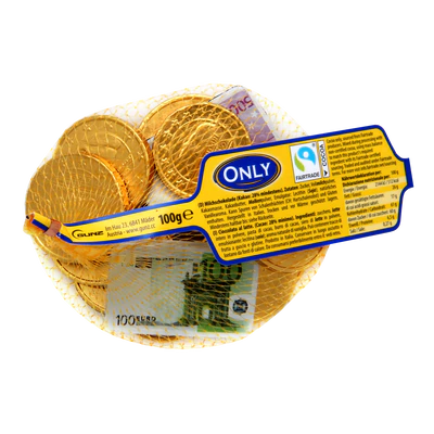 Imagen del producto 1 - Billetes y monedas de oro de chocolate con leche 100g