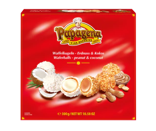Imagen del producto - Bolas de gofre con cacahuetes y coco 300g