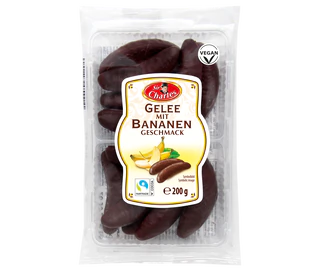 Imagen del producto - Gelatina envuelto de chocolate con sabor de plátano 200g