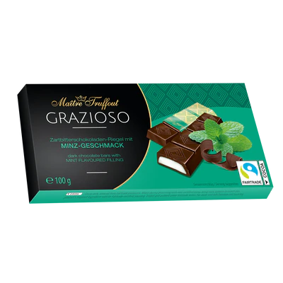 Imagen del producto 1 - Grazioso chocolate amargo relleno con crema de menta 100g (8x12,5g)