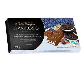 Imagen del producto 1 - Grazioso chocolate con leche relleno con crema de leche y piezas de galletas de cacao 98g