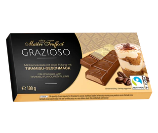 Imagen del producto 1 - Grazioso chocolate con leche relleno con crema de tiramisu 100g (8x12,5g)