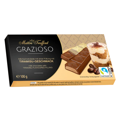 Imagen del producto 1 - Grazioso chocolate con leche relleno con crema de tiramisu 100g (8x12,5g)