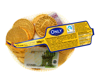 Imagine produs 1 - Bancnote și monede de aur ciocolata cu lapte 100g
