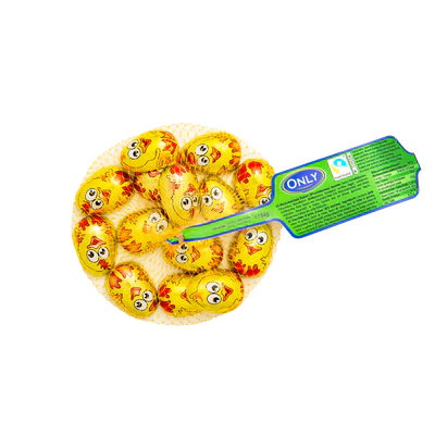 Immagine prodotto 1 - Pulcini dorati di cioccolato al latte con ripieno di crema al latte 84g