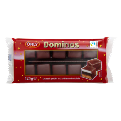 Immagine prodotto 1 - Tessere del Domino con cioccolato fondente 125g