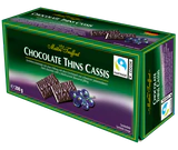 Product image 1 - Chocolate Thins Cassis - dark chocolate bars blackcurrant 200g