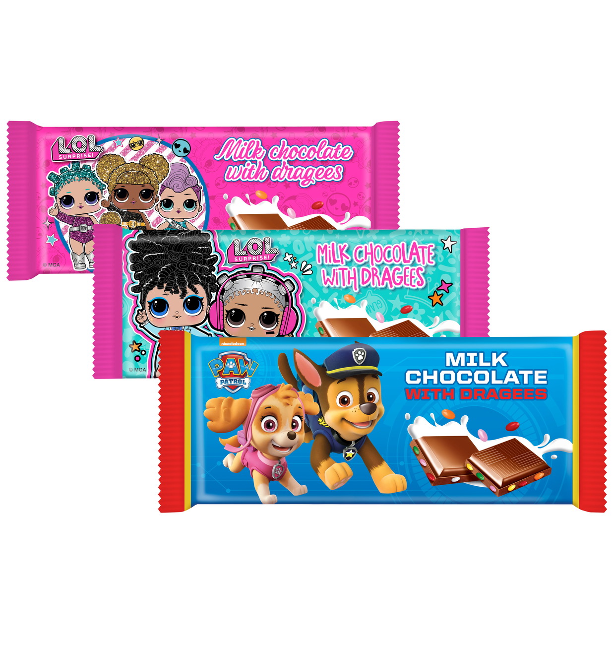 Gunz Chocolate Bar Mixed Box L O L Paw Patrol 90g