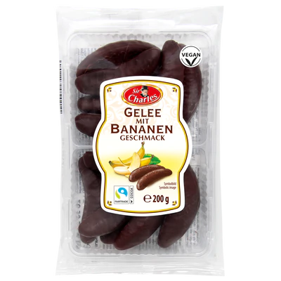 Product image 1 - Chocolate coated banana flavoured jellies 200g