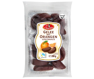 Product image 1 - Chocolate coated orange flavoured jellies 200g