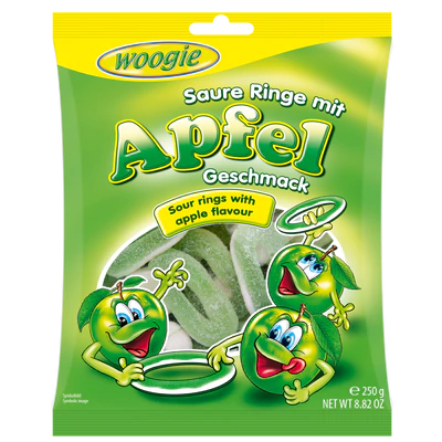 Product image 1 - Foam-sugar gummi apple rings sour 250g