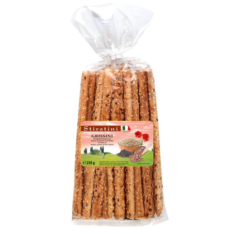 Product image 1 - Grissini breadsticks with sesame seeds, linseeds and poppy seed 230g