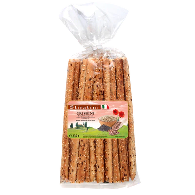 Product image 1 - Grissini breadsticks with sesame seeds, linseeds and poppy seed 230g