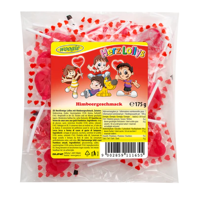 Product image 1 - Heart shaped lollies Raspberry flavour 175g