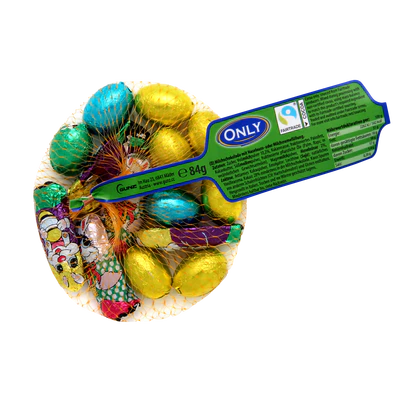 Product image 1 - Milk chocolate eggs & bunnies with hazelnut- & milk cream 84g