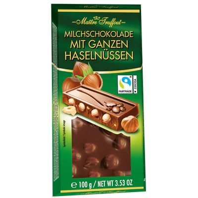 Product image 1 - Milk chocolate with whole hazelnuts 100g