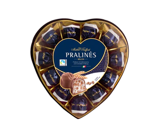 Product image - Pralines milk chocolate milk cream & cereals heart 165g