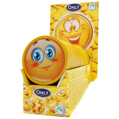 Produktabbildung 1 - Emoji-Taler Milchschokolade 2x36x21,5g Thekendisplay