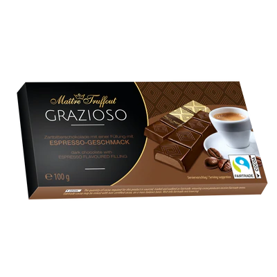 Produktabbildung 1 - Grazioso Zartbitterschokolade mit Espressogeschmackf&uuml;llung 100g (8x12,5g)
