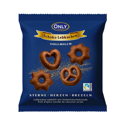 Produktabbildung 1 - Lebkuchen mit Vollmilchschokolade Sterne-Herzen-Brezeln 400g