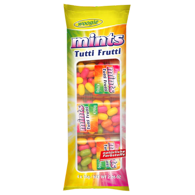 Produktabbildung 1 - Mints Tutti Frutti - Zuckerdragees mit Fruchtgeschmack 4x16g