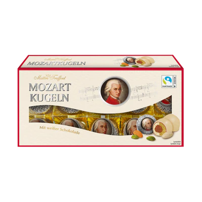 Produktabbildung 1 - Mozartkugeln mit wei&szlig;er Schokolade 200g - Abverkauf MHD 30.10.2026
