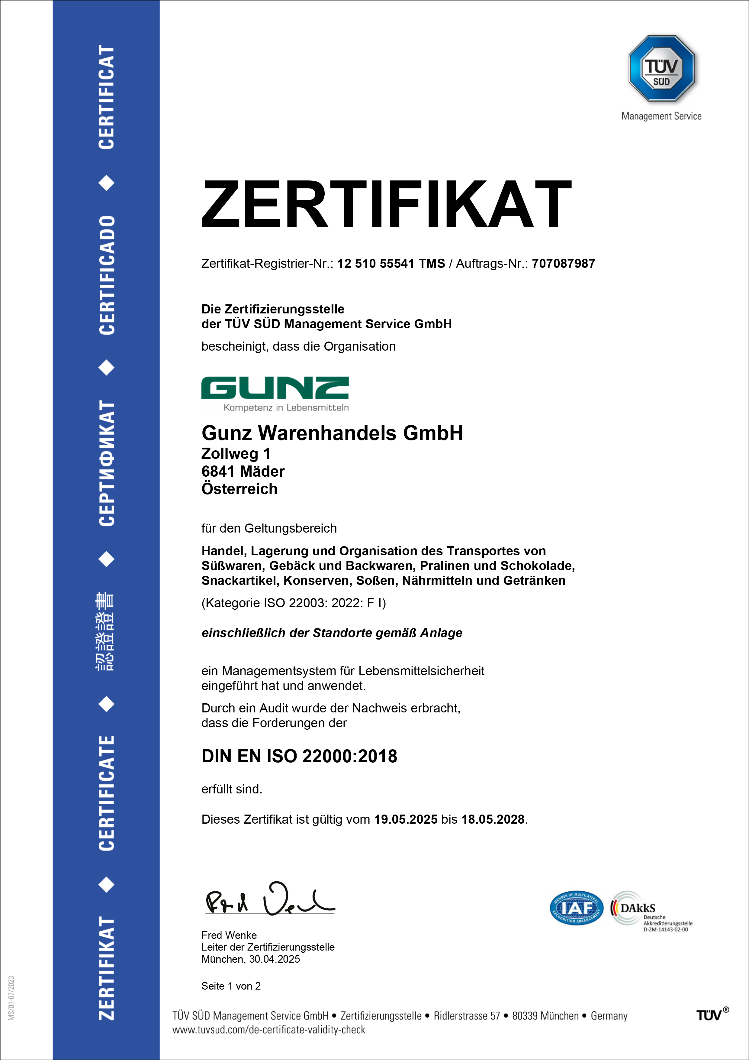 L'attuale certificato ISO in tedesco