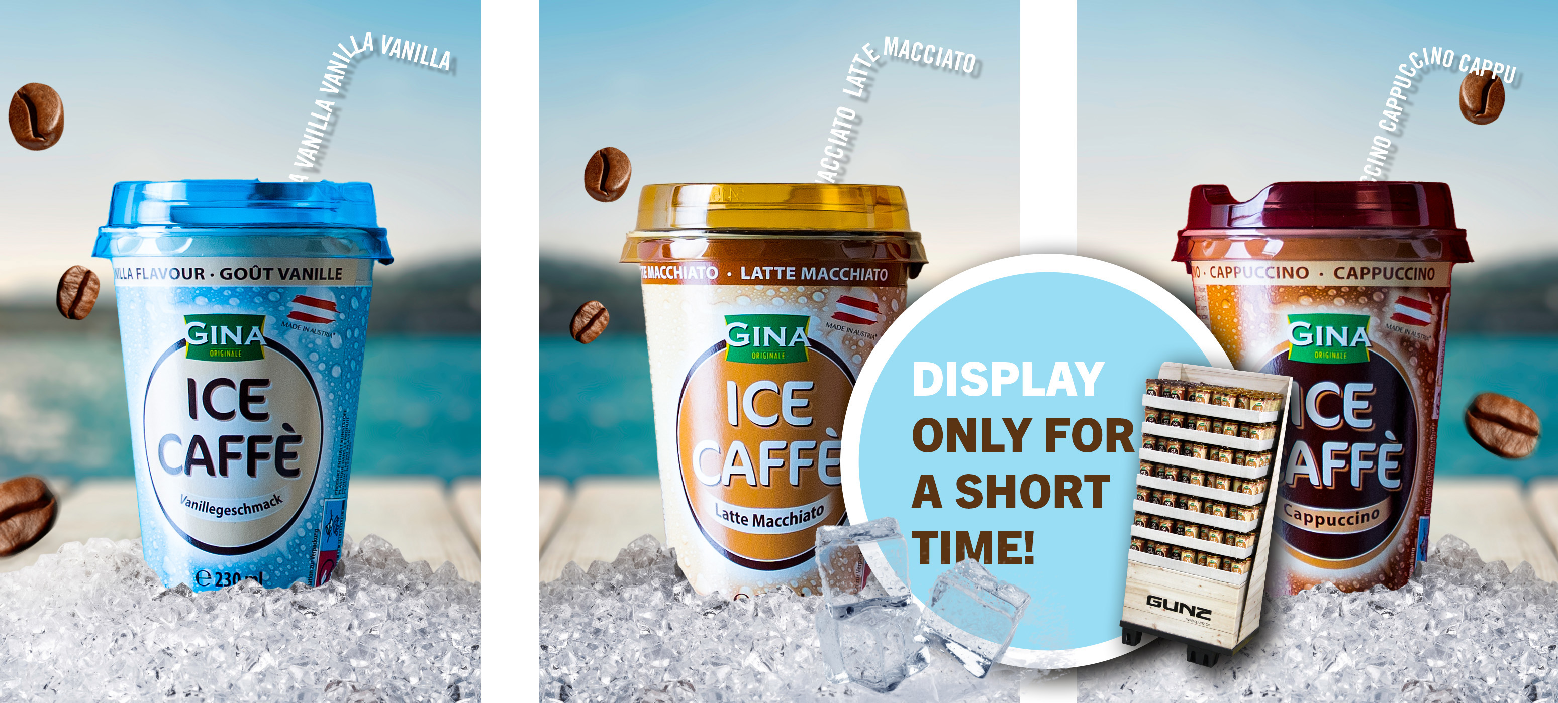 Three varieties of Gina Originale iced coffee
