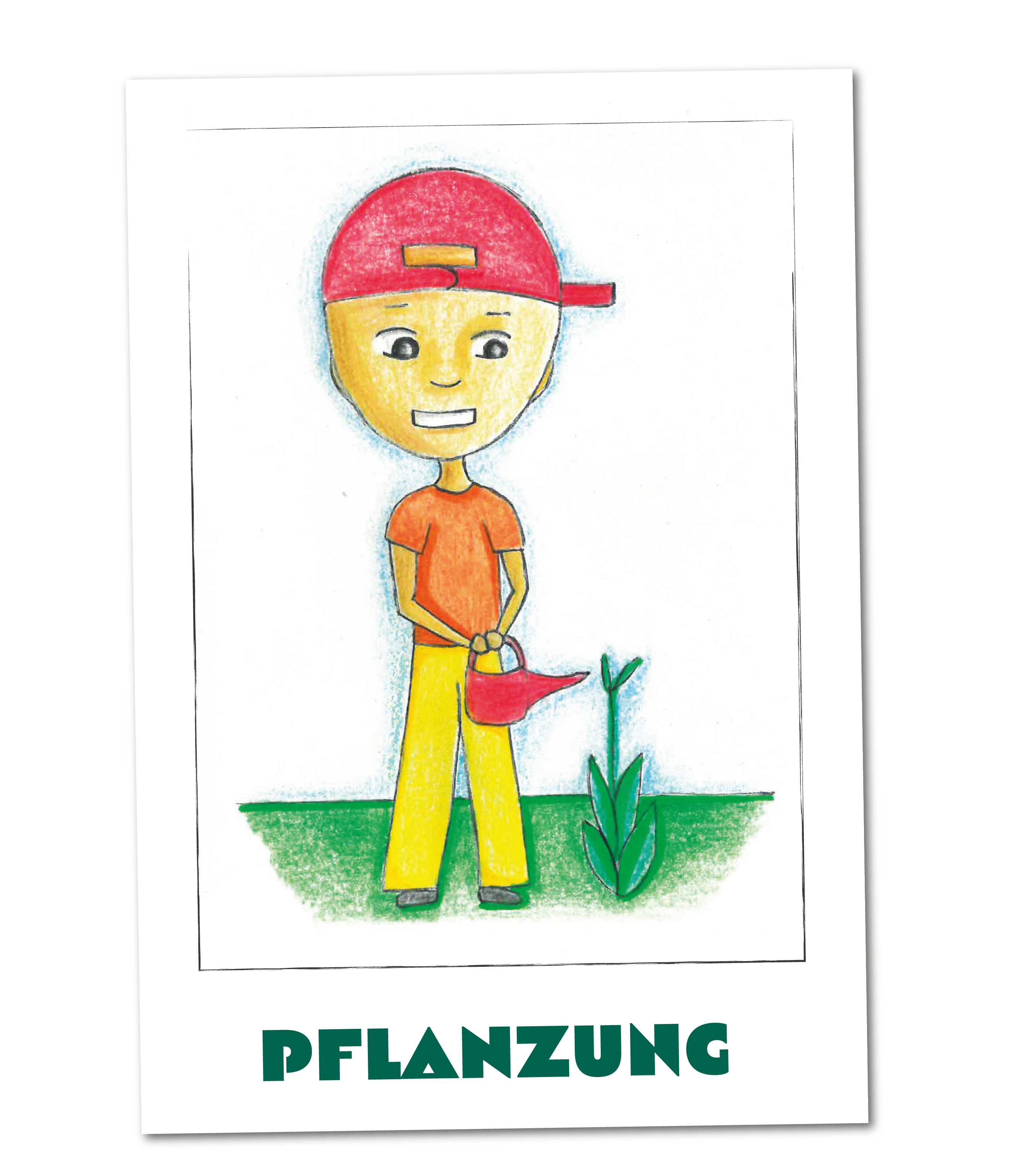 Juli gie&szlig;t Kakaopflanze mit Gie&szlig;kanne