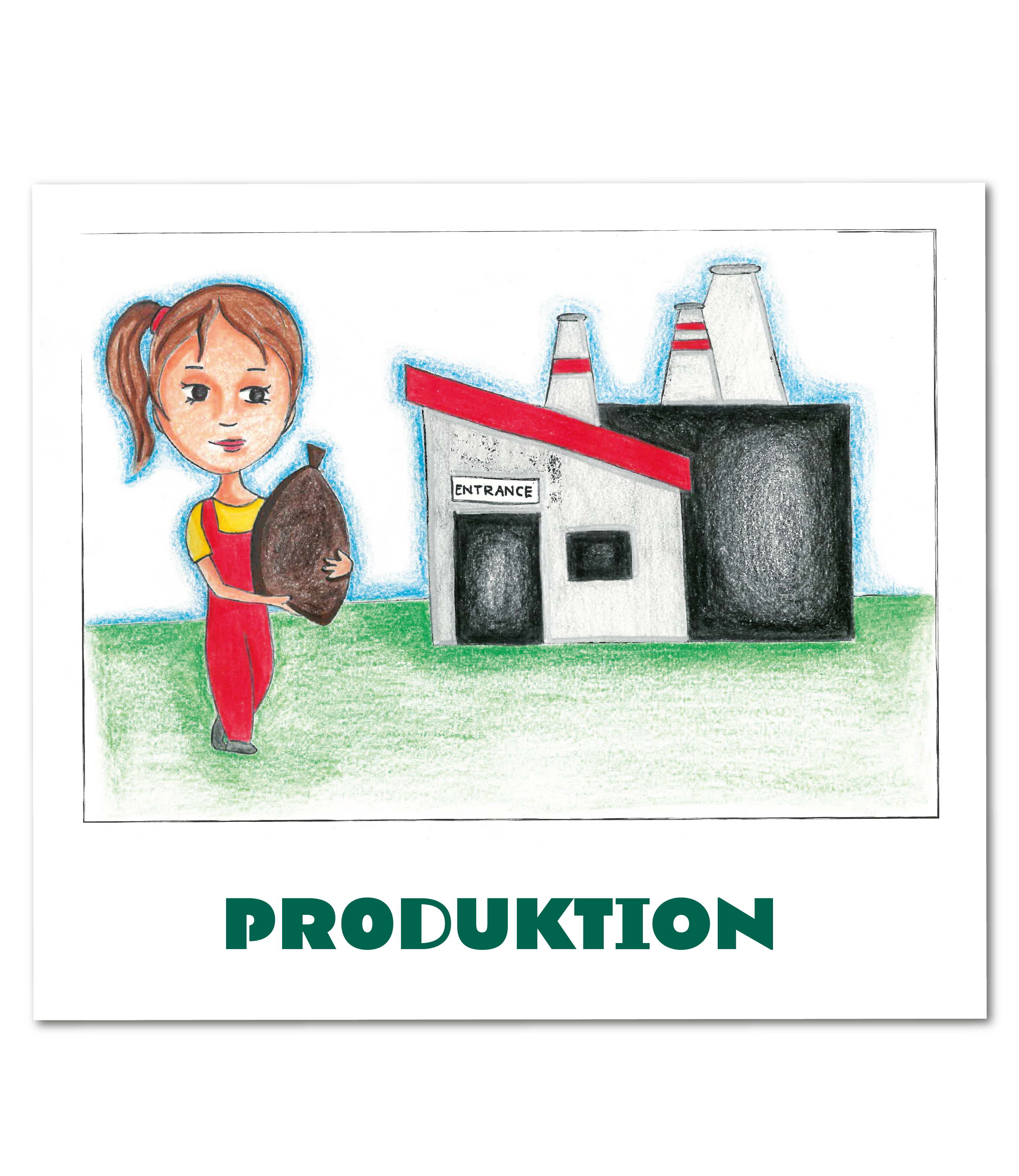 M&auml;dchen bringt Kakaosack zur Fabrik